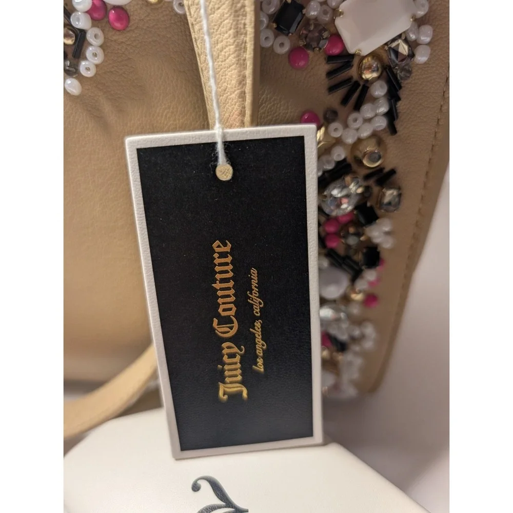 Juicy Couture Freya Genuine Leather Satchel Bejeweled Cream Gold NWT Dust Bag